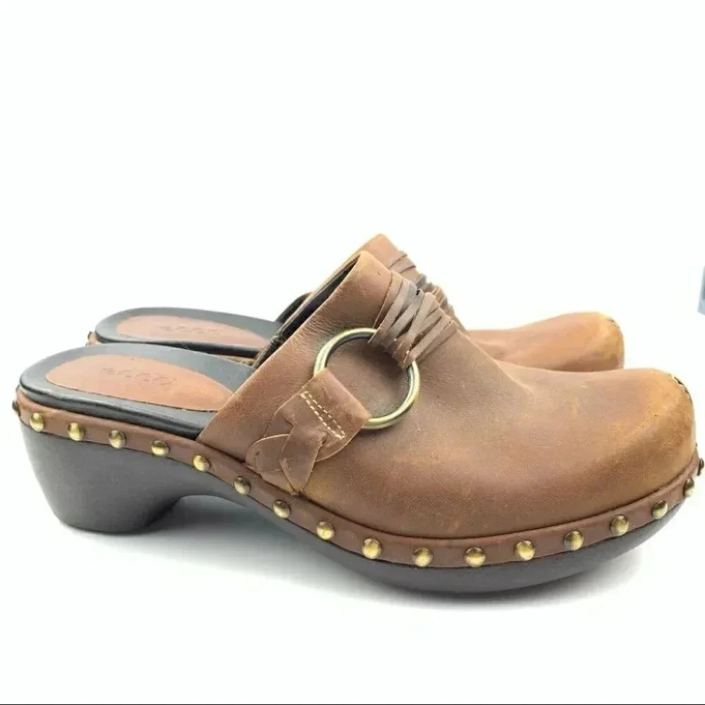 Ecco flats size 38 7-7.5 brown leather clog mules - Picture 14 of 14